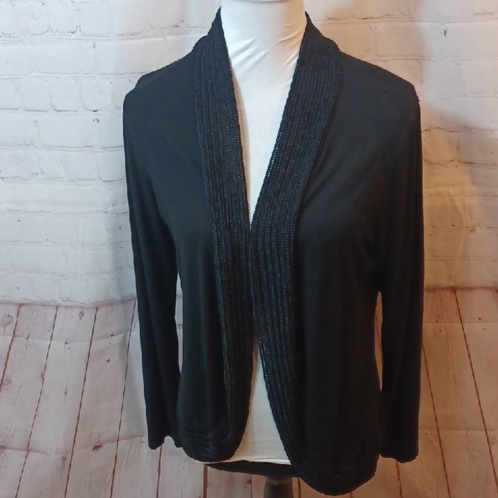 ECLA  Black Open Carnigan Everyday Women's Long Sleeve Sweater L
